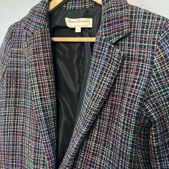 Vtg NORM THOMPSON Women's Tweed Blazer w/Silk and Linen Multi USA Size M - Picture 3 of 8